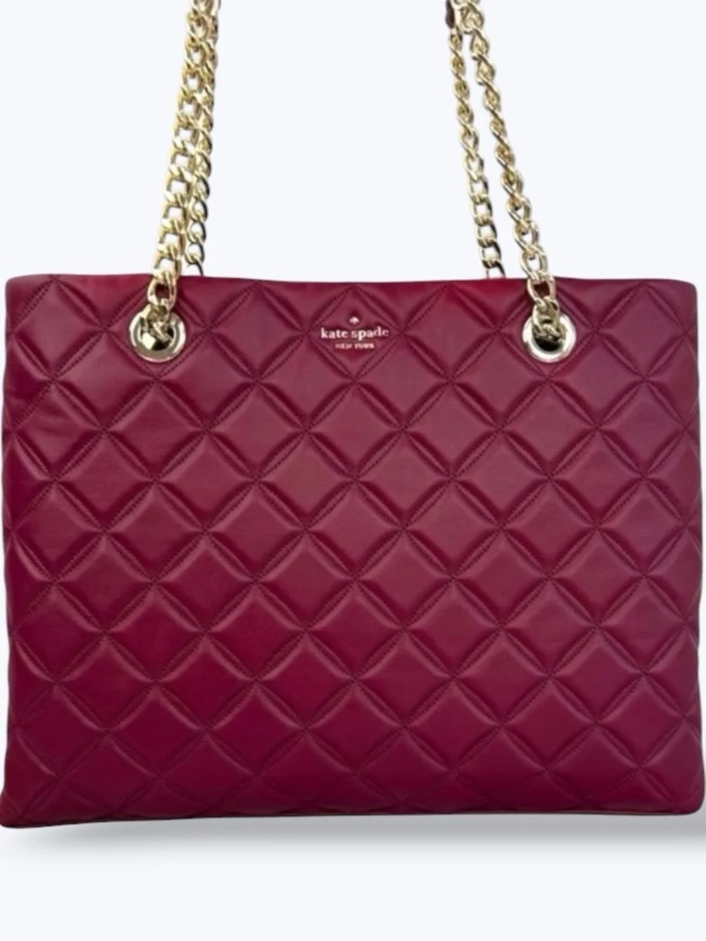 Kate Spade Natalia Burgundy Blackberry Preserves Quilted Leather Shoulder Tote